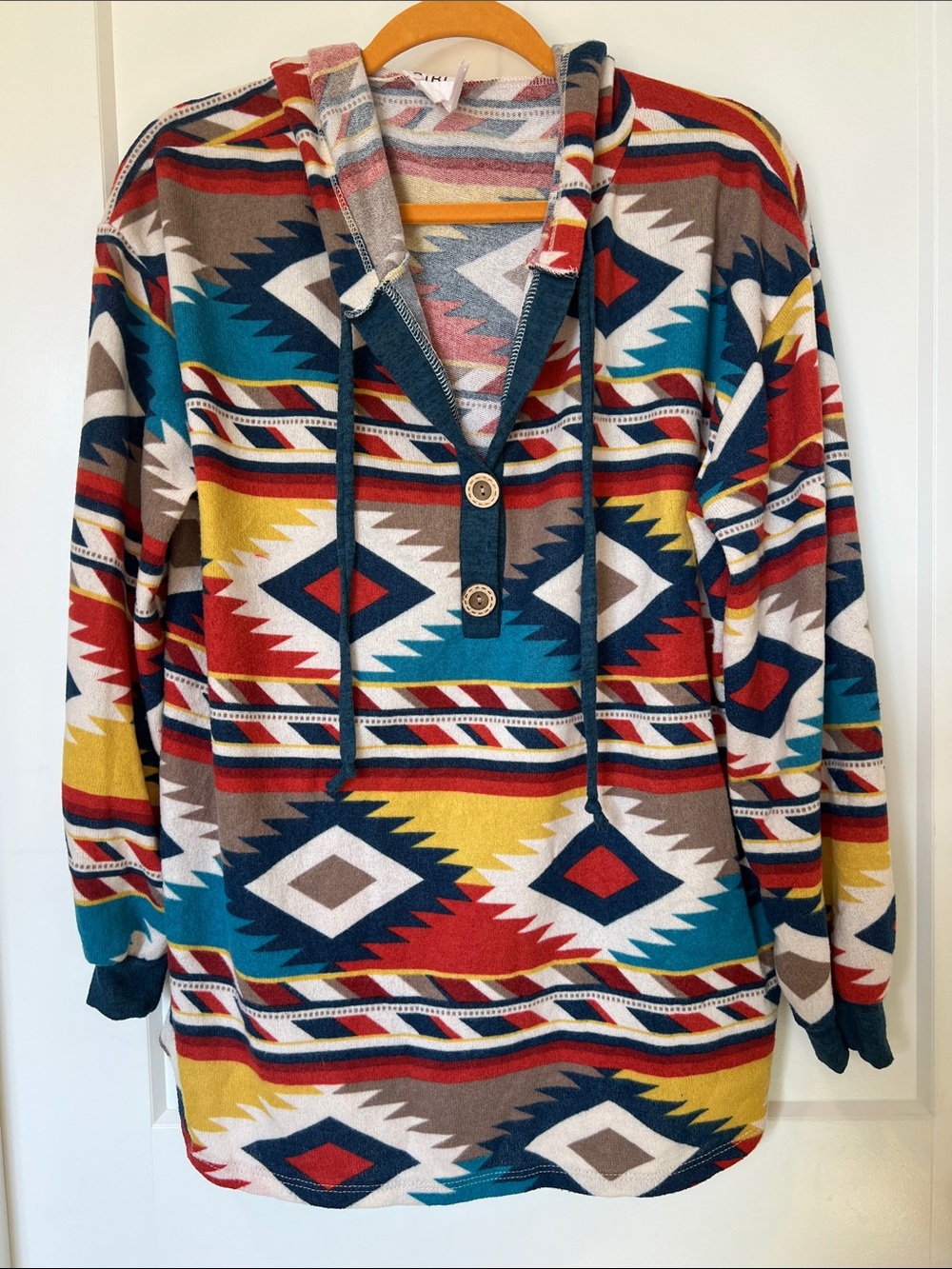 BiBi Multi-Color Aztec Hooded Pullover